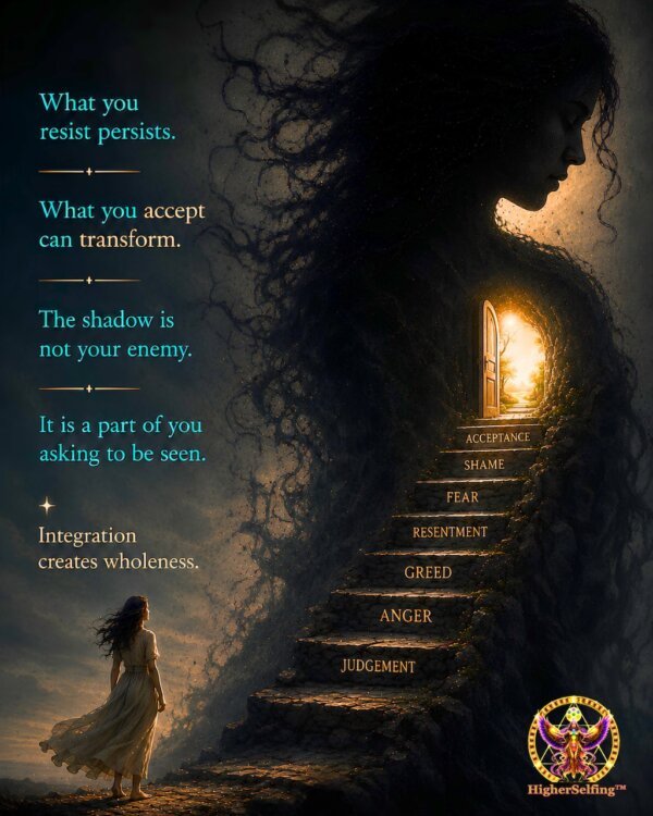 Integrate you shadow self throughHigherSelfing ™  Methodology  The shadow is not your enemy. It is a part of you asking to be seen. Integration creates wholeness. 